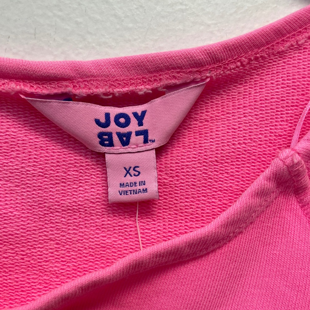 JoyLab Womens Pink Cropped Raw Hem Boat Neck Long Sleeve Sweatshirt Size XS - Picture 3 of 5